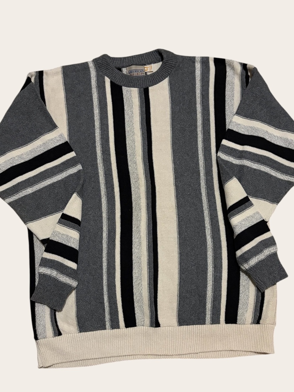 VINTAGE 90s American Spirit Striped Cotton Sweater L Made in Hong Kong